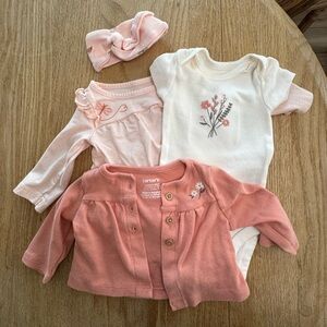 NWOT, Newborn, Carter's Pink and Cream Baby 4 Piece Outfit Set
